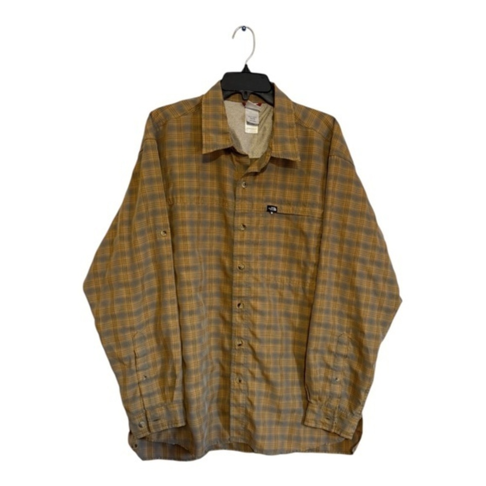 The North Face Mens Button Down Shirt Yellow Plaid Long Sleeve Fishing Size XL